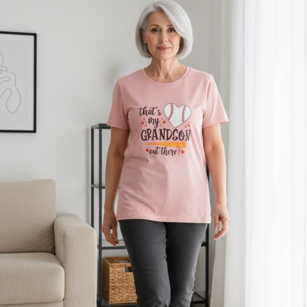 NWOT Women’s Pink Heather Short Sleeve Graphic Tee Shirt Grandson Baseball - 3XL